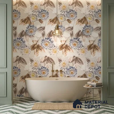 Floral Wall Tile TL 11972 B Roxy Bianco Decor 4 ft x 2 ft Granulla Finish Vitrified Tile - 9 mm | Suitable for Bathroom, Accent/Feature Wall, Foyer