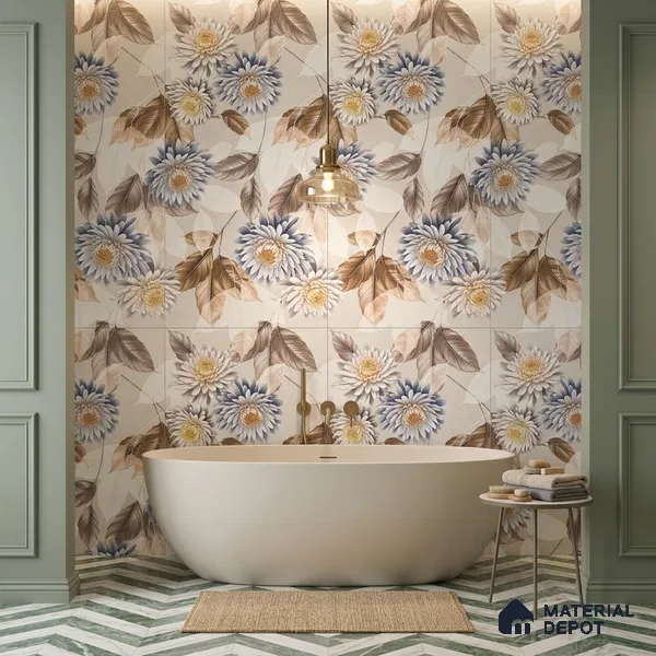 Floral Wall Tile TL 11972 B Roxy Bianco Decor 4 ft x 2 ft Granulla Finish Vitrified Tile - 9 mm | Suitable for Bathroom, Accent/Feature Wall, Foyer