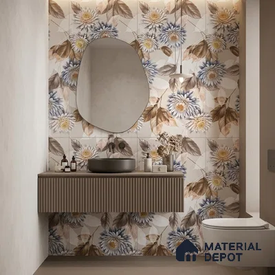 Floral Wall Tile TL 11972 B Roxy Bianco Decor 4 ft x 2 ft Granulla Finish Vitrified Tile - 9 mm | Suitable for Bathroom, Accent/Feature Wall, Foyer
