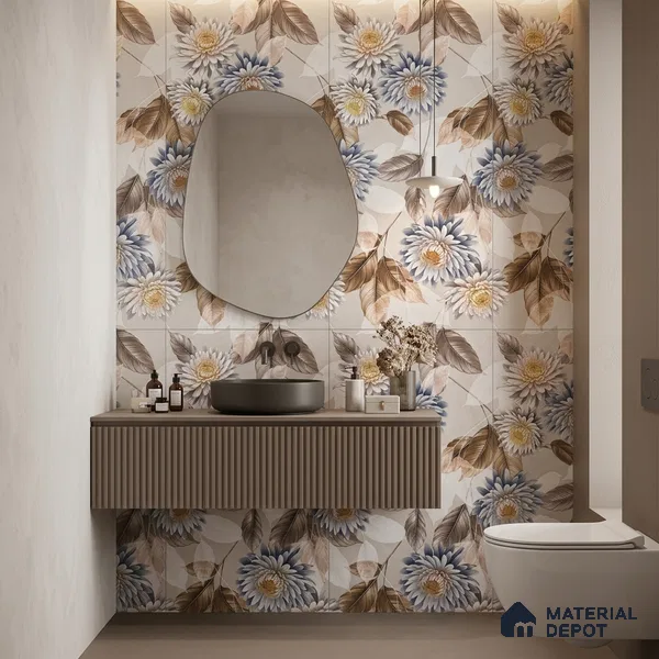 Floral Wall Tile TL 11972 B Roxy Bianco Decor 4 ft x 2 ft Granulla Finish Vitrified Tile - 9 mm | Suitable for Bathroom, Accent/Feature Wall, Foyer
