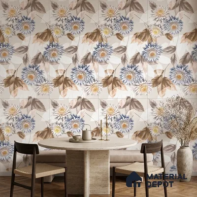 Floral Wall Tile TL 11972 B Roxy Bianco Decor 4 ft x 2 ft Granulla Finish Vitrified Tile - 9 mm | Suitable for Bathroom, Accent/Feature Wall, Foyer