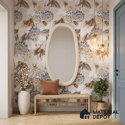 Floral Wall Tile TL 11972 B Roxy Bianco Decor 4 ft x 2 ft Granulla Finish Vitrified Tile - 9 mm | Suitable for Bathroom, Accent/Feature Wall, Foyer