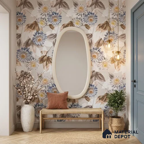 Floral Wall Tile TL 11972 B Roxy Bianco Decor 4 ft x 2 ft Granulla Finish Vitrified Tile - 9 mm | Suitable for Bathroom, Accent/Feature Wall, Foyer
