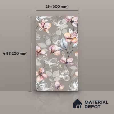 Floral Wall Tile TL 11972 D Roxy Silver Decor 4 ft x 2 ft Granulla Finish Vitrified Tile - 9 mm | Suitable for Bathroom, Accent/Feature Wall, Dining Area