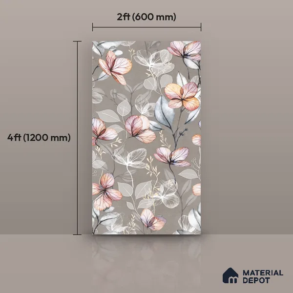 Floral Wall Tile TL 11972 D Roxy Silver Decor 4 ft x 2 ft Granulla Finish Vitrified Tile - 9 mm | Suitable for Bathroom, Accent/Feature Wall, Dining Area