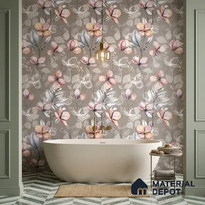 Floral Wall Tile TL 11972 D Roxy Silver Decor 4 ft x 2 ft Granulla Finish Vitrified Tile - 9 mm | Suitable for Bathroom, Accent/Feature Wall, Dining Area