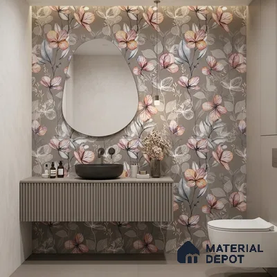 Floral Wall Tile TL 11972 D Roxy Silver Decor 4 ft x 2 ft Granulla Finish Vitrified Tile - 9 mm | Suitable for Bathroom, Accent/Feature Wall, Dining Area