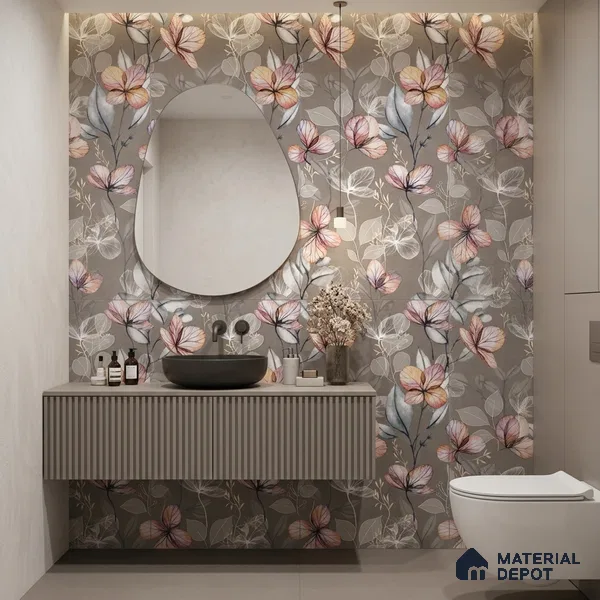 Floral Wall Tile TL 11972 D Roxy Silver Decor 4 ft x 2 ft Granulla Finish Vitrified Tile - 9 mm | Suitable for Bathroom, Accent/Feature Wall, Dining Area