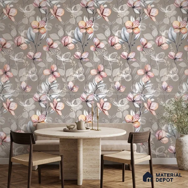 Floral Wall Tile TL 11972 D Roxy Silver Decor 4 ft x 2 ft Granulla Finish Vitrified Tile - 9 mm | Suitable for Bathroom, Accent/Feature Wall, Dining Area