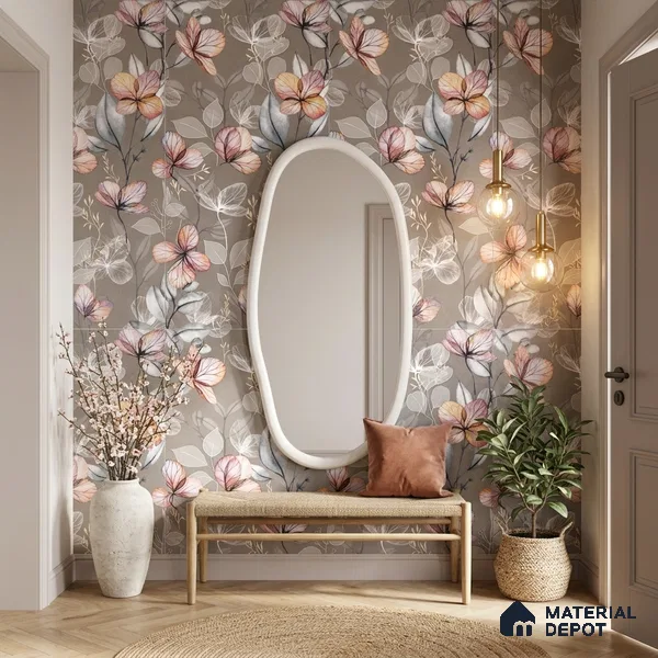 Floral Wall Tile TL 11972 D Roxy Silver Decor 4 ft x 2 ft Granulla Finish Vitrified Tile - 9 mm | Suitable for Bathroom, Accent/Feature Wall, Dining Area