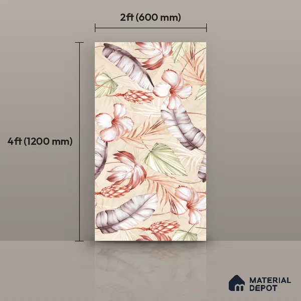 Floral Wall Tile TL 11972 F Roxy Crema & Decore 4 ft x 2 ft Granulla Finish Vitrified Tile - 9 mm | Suitable for Bathroom, Accent/Feature Wall, Dining Area