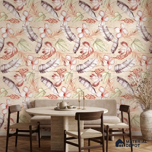 Floral Wall Tile TL 11972 F Roxy Crema & Decore 4 ft x 2 ft Granulla Finish Vitrified Tile - 9 mm | Suitable for Bathroom, Accent/Feature Wall, Dining Area