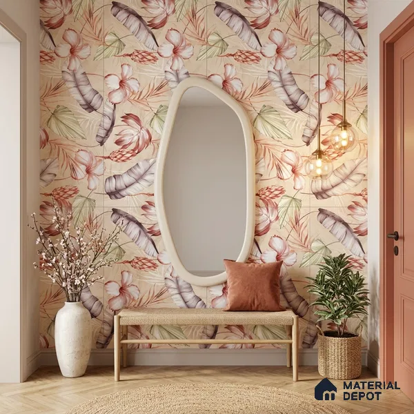 Floral Wall Tile TL 11972 F Roxy Crema & Decore 4 ft x 2 ft Granulla Finish Vitrified Tile - 9 mm | Suitable for Bathroom, Accent/Feature Wall, Dining Area