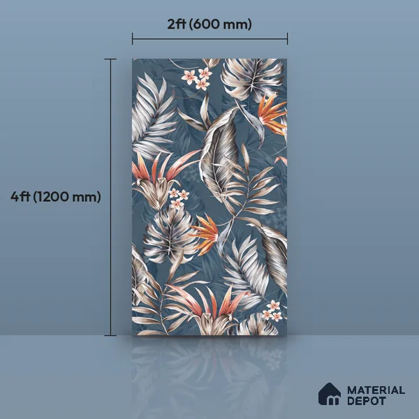 Floral Wall Tile TL 11972 H Roxy Azul Decore 4 ft x 2 ft Granulla Finish Vitrified Tile - 9 mm | Suitable for Bathroom, Accent/Feature Wall, Dining Area