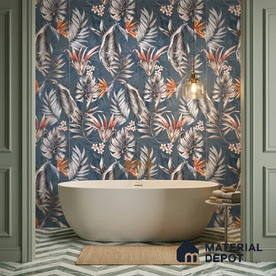 Floral Wall Tile TL 11972 H Roxy Azul Decore 4 ft x 2 ft Granulla Finish Vitrified Tile - 9 mm | Suitable for Bathroom, Accent/Feature Wall, Dining Area