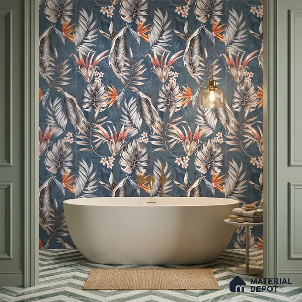 Floral Wall Tile TL 11972 H Roxy Azul Decore 4 ft x 2 ft Granulla Finish Vitrified Tile - 9 mm | Suitable for Bathroom, Accent/Feature Wall, Dining Area