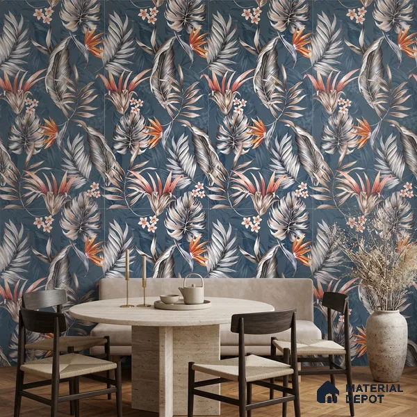 Floral Wall Tile TL 11972 H Roxy Azul Decore 4 ft x 2 ft Granulla Finish Vitrified Tile - 9 mm | Suitable for Bathroom, Accent/Feature Wall, Dining Area