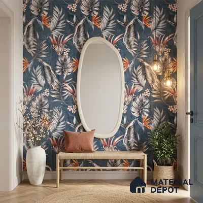 Floral Wall Tile TL 11972 H Roxy Azul Decore 4 ft x 2 ft Granulla Finish Vitrified Tile - 9 mm | Suitable for Bathroom, Accent/Feature Wall, Dining Area
