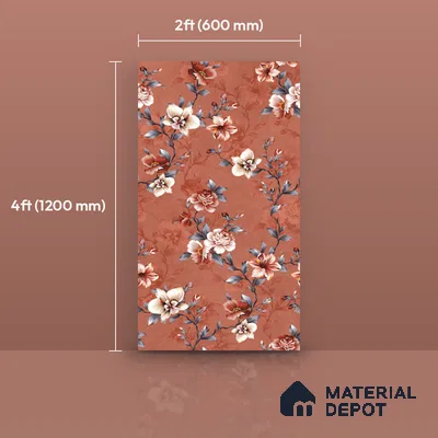 Floral Wall Tile TL 11972 J Roxy Chilli Decore 4 ft x 2 ft Granulla Finish Vitrified Tile - 9 mm | Suitable for Bathroom, Accent/Feature Wall, Dining Area