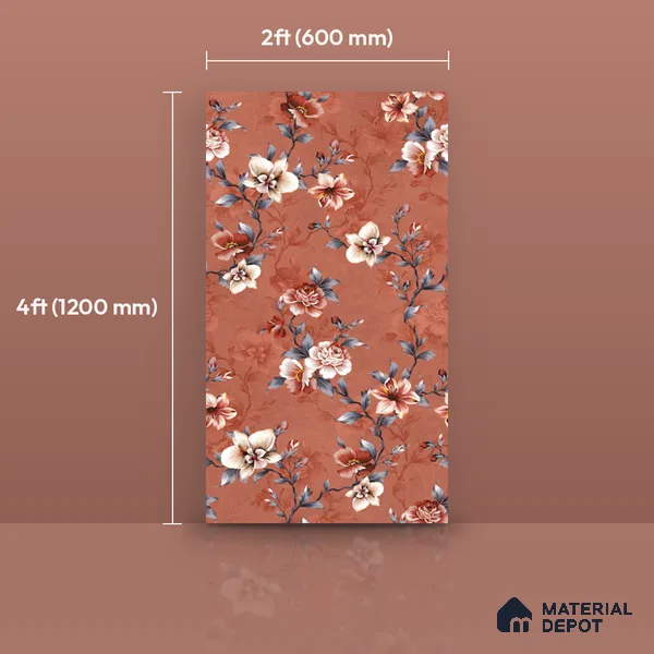 Floral Wall Tile TL 11972 J Roxy Chilli Decore 4 ft x 2 ft Granulla Finish Vitrified Tile - 9 mm | Suitable for Bathroom, Accent/Feature Wall, Dining Area