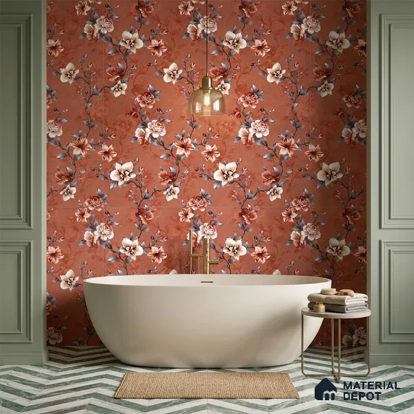 Floral Wall Tile TL 11972 J Roxy Chilli Decore 4 ft x 2 ft Granulla Finish Vitrified Tile - 9 mm | Suitable for Bathroom, Accent/Feature Wall, Dining Area