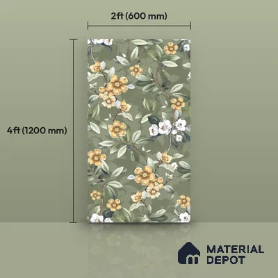 Floral Wall Tile TL 11972 L Roxy Leaf Decore 4 ft x 2 ft Granulla Finish Vitrified Tile - 9 mm | Suitable for Bathroom, Accent/Feature Wall, Dining Area
