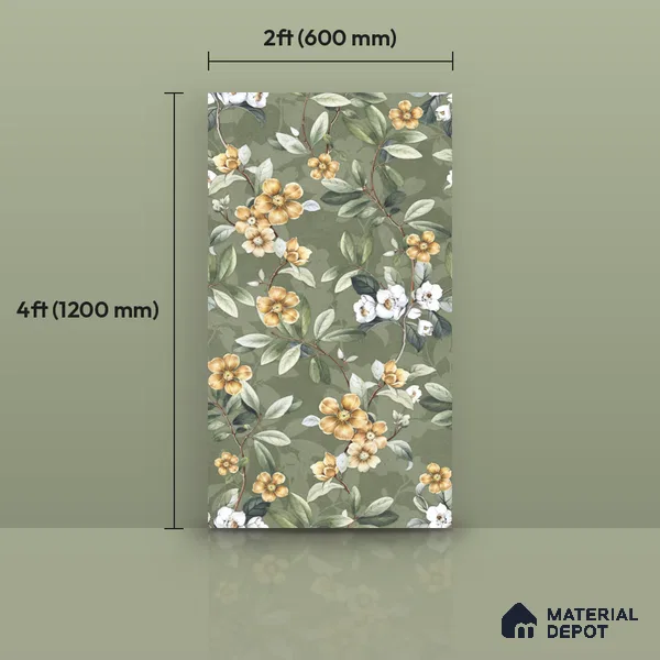 Floral Wall Tile TL 11972 L Roxy Leaf Decore 4 ft x 2 ft Granulla Finish Vitrified Tile - 9 mm | Suitable for Bathroom, Accent/Feature Wall, Dining Area