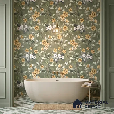 Floral Wall Tile TL 11972 L Roxy Leaf Decore 4 ft x 2 ft Granulla Finish Vitrified Tile - 9 mm | Suitable for Bathroom, Accent/Feature Wall, Dining Area