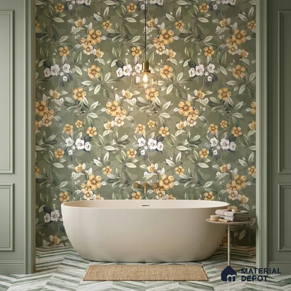 Floral Wall Tile TL 11972 L Roxy Leaf Decore 4 ft x 2 ft Granulla Finish Vitrified Tile - 9 mm | Suitable for Bathroom, Accent/Feature Wall, Dining Area
