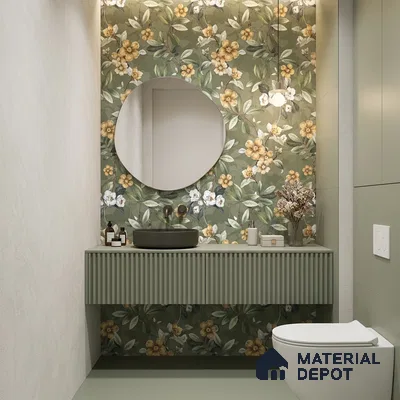 Floral Wall Tile TL 11972 L Roxy Leaf Decore 4 ft x 2 ft Granulla Finish Vitrified Tile - 9 mm | Suitable for Bathroom, Accent/Feature Wall, Dining Area