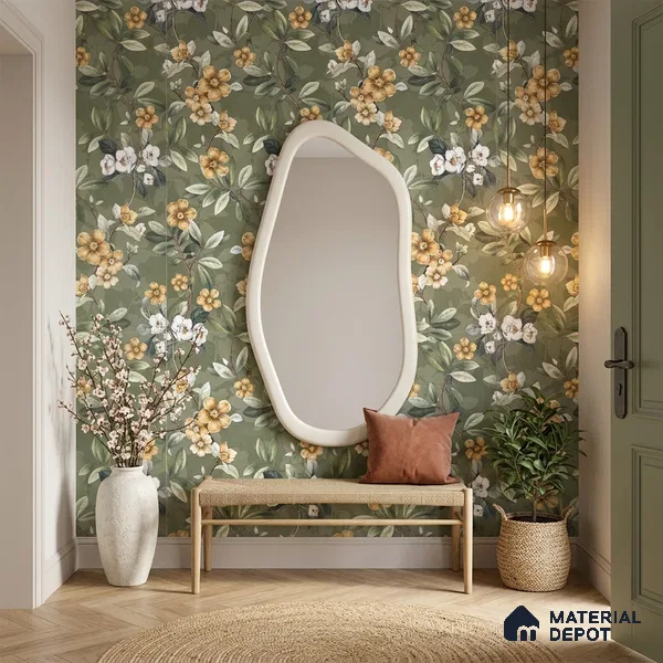 Floral Wall Tile TL 11972 L Roxy Leaf Decore 4 ft x 2 ft Granulla Finish Vitrified Tile - 9 mm | Suitable for Bathroom, Accent/Feature Wall, Dining Area