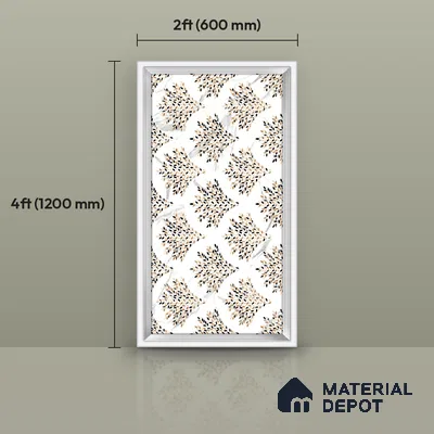 Floral Wall Tile TL 12276 Elegant White Frame Decore 4 ft x 2 ft Sugar + (Glossy Granula/Glue) Finish Vitrified Tile - 9 mm | Suitable for Bathroom, Accent/Feature Wall, Dining Area
