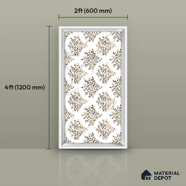Floral Wall Tile TL 12276 Elegant White Frame Decore 4 ft x 2 ft Sugar + (Glossy Granula/Glue) Finish Vitrified Tile - 9 mm | Suitable for Bathroom, Accent/Feature Wall, Dining Area