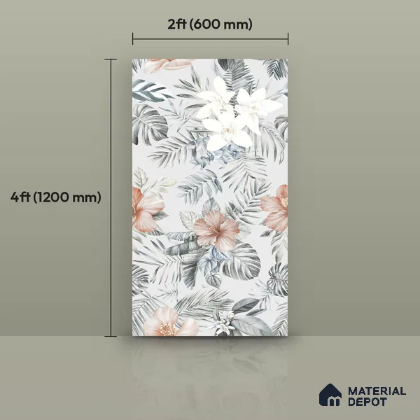 Floral Wall Tile TL 12258 Differ Decore 4 ft x 2 ft Mattcer Glid Finish Vitrified Tile - 9 mm | Suitable for Bathroom, Accent/Feature Wall, Dining Area