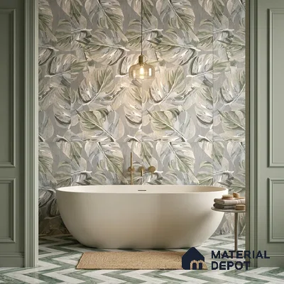 Tropical Wall Tile TL 12235 Cementine Decore Forest 4 ft x 2 ft Shapecer Mist Finish Vitrified Tile - 9 mm | Suitable for Bathroom, Accent/Feature Wall, Foyer