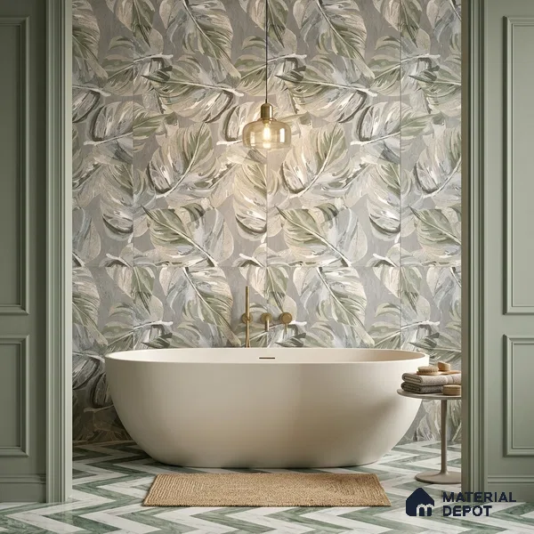 Tropical Wall Tile TL 12235 Cementine Decore Forest 4 ft x 2 ft Shapecer Mist Finish Vitrified Tile - 9 mm | Suitable for Bathroom, Accent/Feature Wall, Foyer