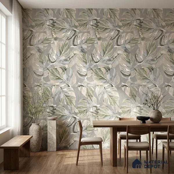 Tropical Wall Tile TL 12235 Cementine Decore Forest 4 ft x 2 ft Shapecer Mist Finish Vitrified Tile - 9 mm | Suitable for Bathroom, Accent/Feature Wall, Foyer