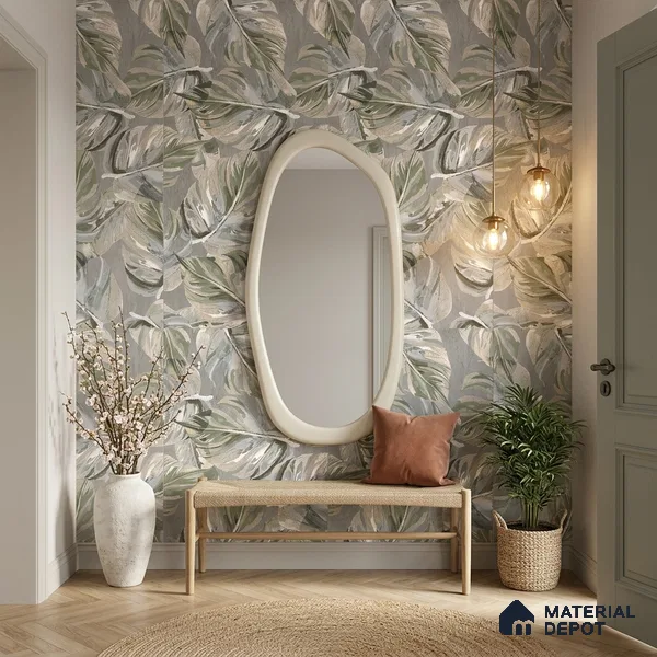 Tropical Wall Tile TL 12235 Cementine Decore Forest 4 ft x 2 ft Shapecer Mist Finish Vitrified Tile - 9 mm | Suitable for Bathroom, Accent/Feature Wall, Foyer