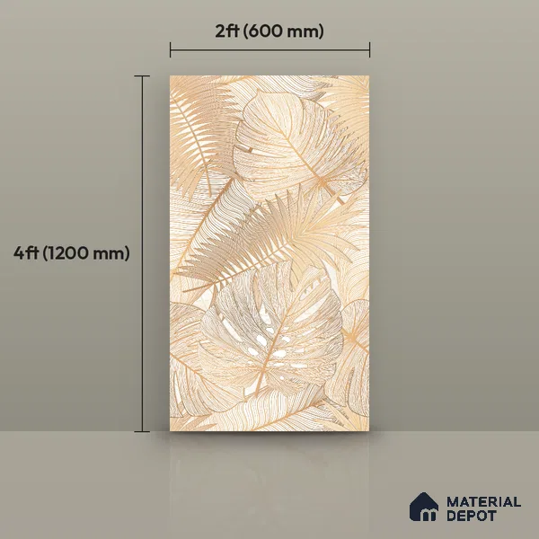 Tropical Wall Tile TL 12267 B Dunescape Decore Leaflet 4 ft x 2 ft Matte + (Glossy Granula/Glue) Finish Vitrified Tile - 9 mm | Suitable for Bathroom, Accent/Feature Wall, Foyer
