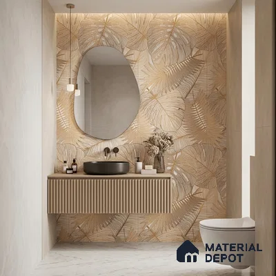 Tropical Wall Tile TL 12267 B Dunescape Decore Leaflet 4 ft x 2 ft Matte + (Glossy Granula/Glue) Finish Vitrified Tile - 9 mm | Suitable for Bathroom, Accent/Feature Wall, Foyer