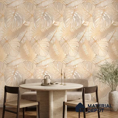 Tropical Wall Tile TL 12267 B Dunescape Decore Leaflet 4 ft x 2 ft Matte + (Glossy Granula/Glue) Finish Vitrified Tile - 9 mm | Suitable for Bathroom, Accent/Feature Wall, Foyer