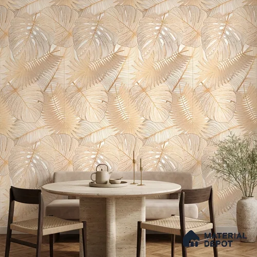 Tropical Wall Tile TL 12267 B Dunescape Decore Leaflet 4 ft x 2 ft Matte + (Glossy Granula/Glue) Finish Vitrified Tile - 9 mm | Suitable for Bathroom, Accent/Feature Wall, Foyer