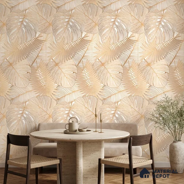Tropical Wall Tile TL 12267 B Dunescape Decore Leaflet 4 ft x 2 ft Matte + (Glossy Granula/Glue) Finish Vitrified Tile - 9 mm | Suitable for Bathroom, Accent/Feature Wall, Foyer