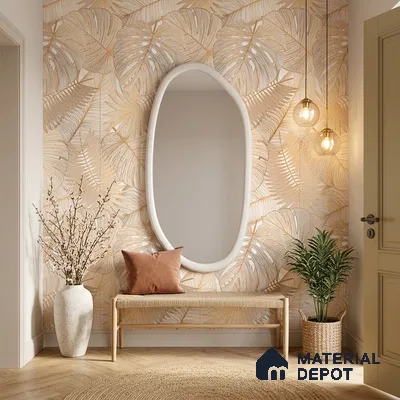 Tropical Wall Tile TL 12267 B Dunescape Decore Leaflet 4 ft x 2 ft Matte + (Glossy Granula/Glue) Finish Vitrified Tile - 9 mm | Suitable for Bathroom, Accent/Feature Wall, Foyer