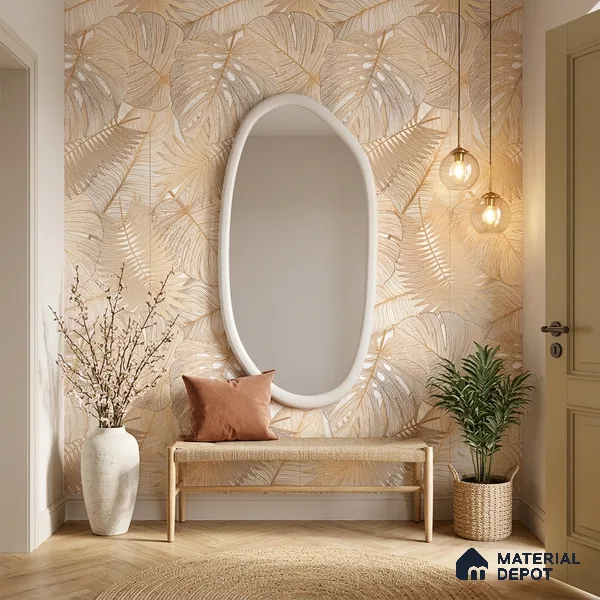 Tropical Wall Tile TL 12267 B Dunescape Decore Leaflet 4 ft x 2 ft Matte + (Glossy Granula/Glue) Finish Vitrified Tile - 9 mm | Suitable for Bathroom, Accent/Feature Wall, Foyer