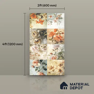 Floral Wall Tile TL 12268 Floral Decore 4 ft x 2 ft Glue Matte Finish Vitrified Tile - 9 mm | 2 Random Designs | Suitable for Bathroom, Accent/Feature Wall, Bedroom