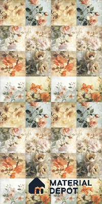 Floral Wall Tile TL 12268 Floral Decore 4 ft x 2 ft Matte + (Glossy Granula/Glue) Finish Vitrified Tile - 9 mm | 2 Random Designs | Suitable for Bathroom, Accent/Feature Wall, Bedroom