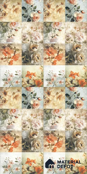 Floral Wall Tile TL 12268 Floral Decore 4 ft x 2 ft Matte + (Glossy Granula/Glue) Finish Vitrified Tile - 9 mm | 2 Random Designs | Suitable for Bathroom, Accent/Feature Wall, Bedroom