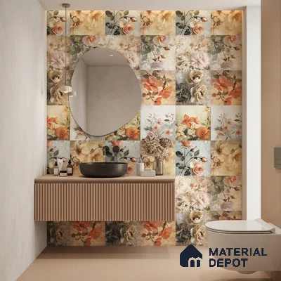 Floral Wall Tile TL 12268 Floral Decore 4 ft x 2 ft Glue Matte Finish Vitrified Tile - 9 mm | 2 Random Designs | Suitable for Bathroom, Accent/Feature Wall, Bedroom