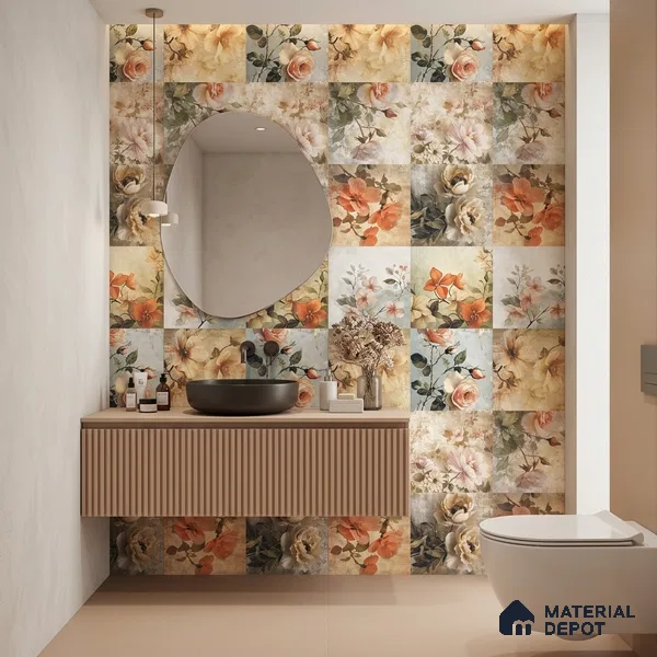 Floral Wall Tile TL 12268 Floral Decore 4 ft x 2 ft Glue Matte Finish Vitrified Tile - 9 mm | 2 Random Designs | Suitable for Bathroom, Accent/Feature Wall, Bedroom